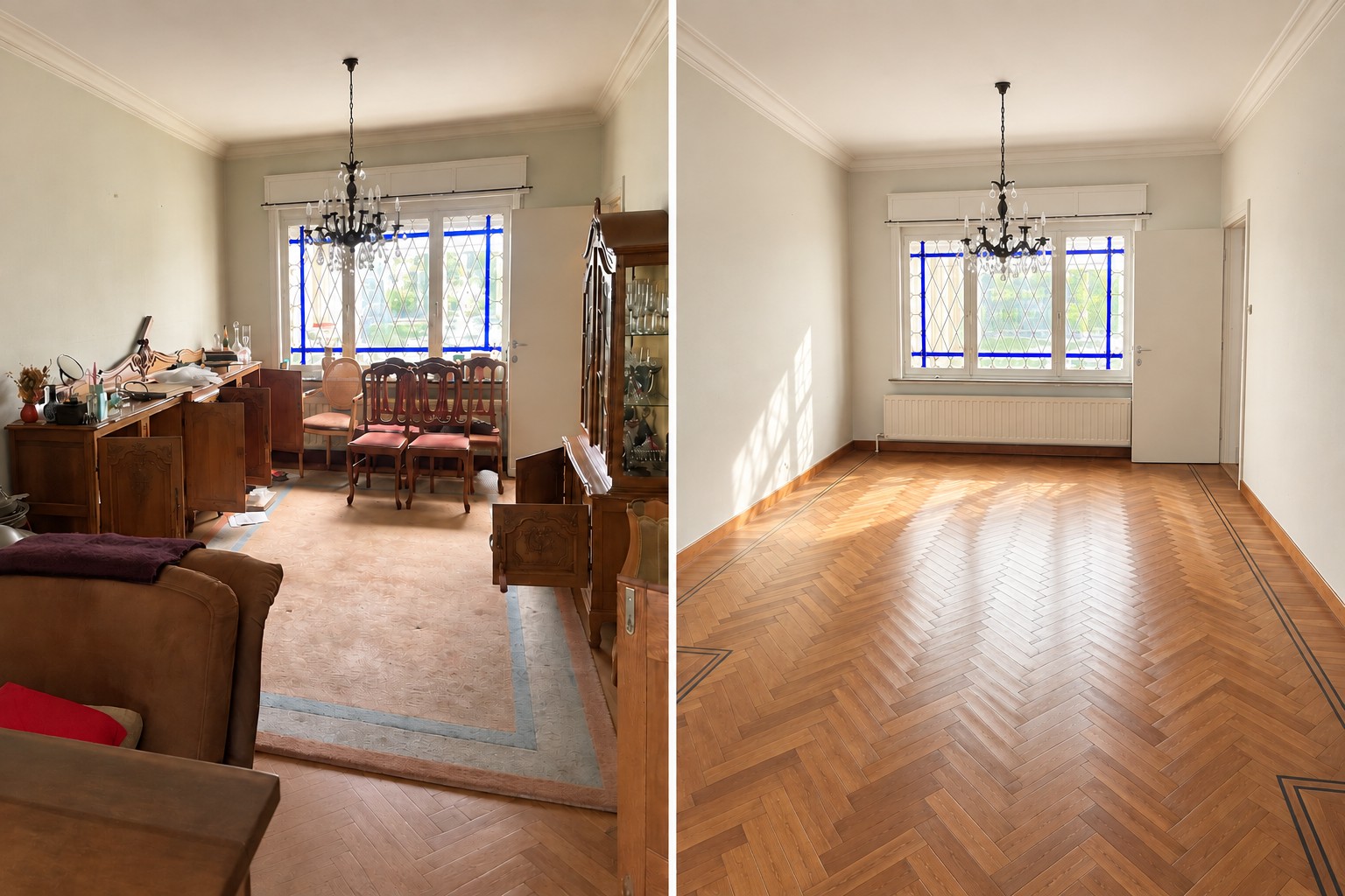 Voor en na: living room volledig leeggemaakt door Cleanas